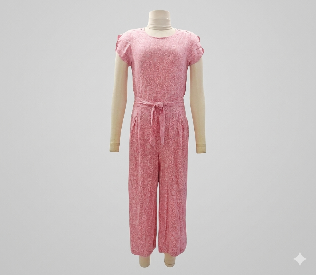 WOVEN TULIP SLEEVE JUMPSUIT WITH SELF BELT